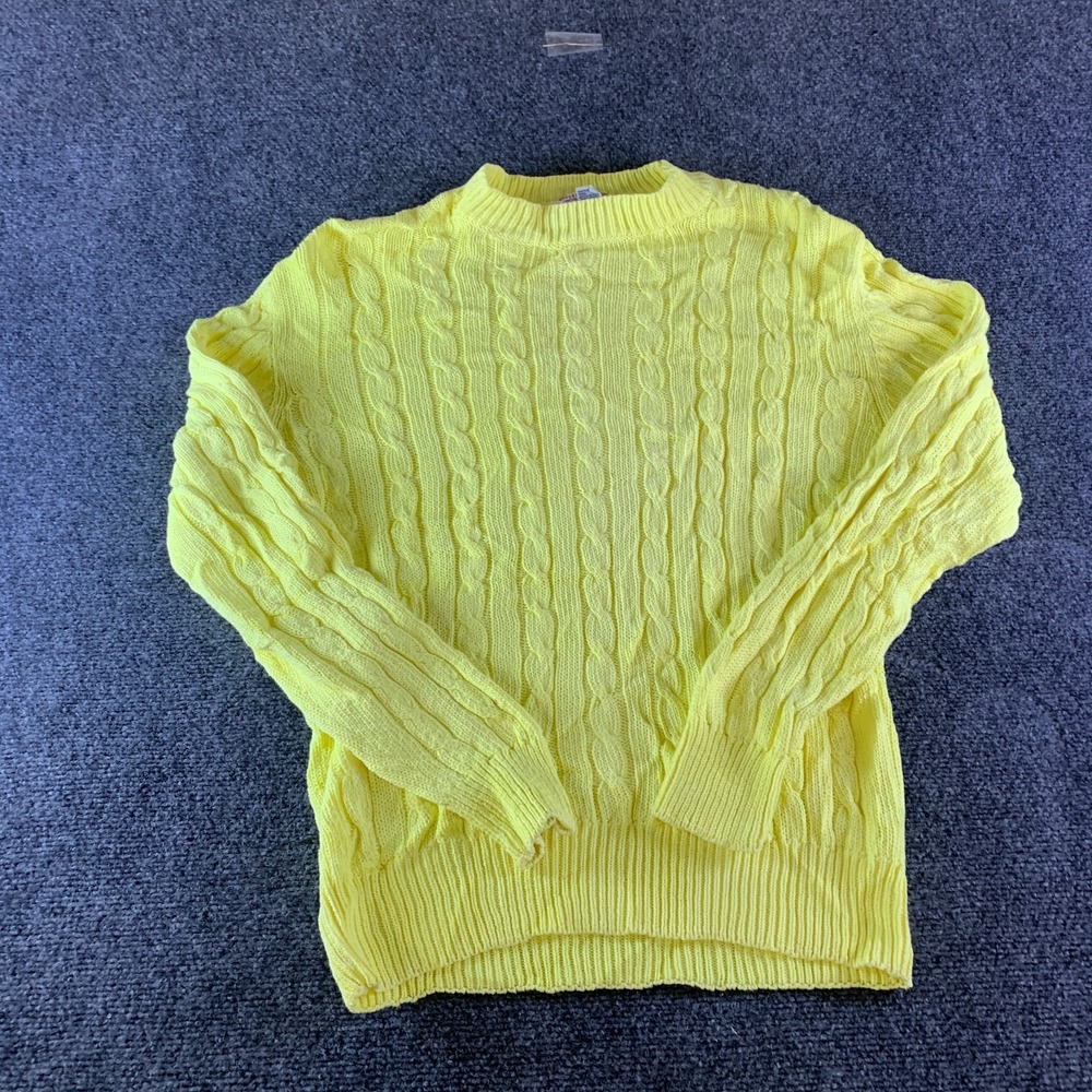Vintage Tally Ho Creation Sweater Womens L Yellow Cable Knit Mock Neck Pullover